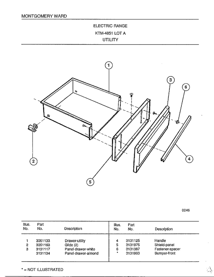Utility Diagram and Parts List for 4851A  Frigidaire Range