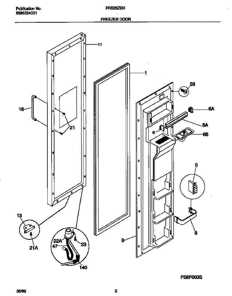 FREEZER DOOR Diagram and Parts List for FRS26ZSHB0  Frigidaire Refrigerator
