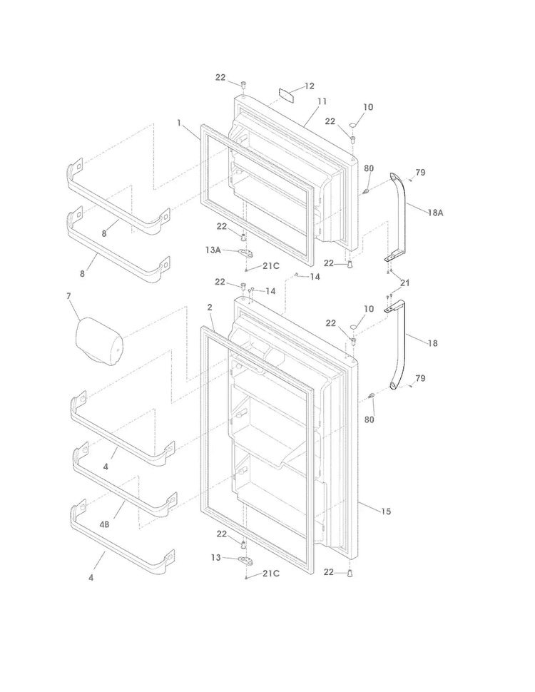 Doors Diagram and Parts List for FFTR18D2PS3  Frigidaire Refrigerator