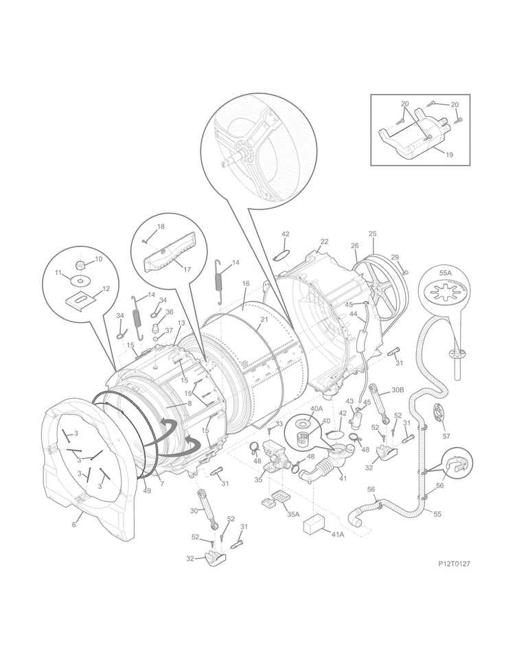Motor/tub Diagram and Parts List for FFFW5100QA0  Frigidaire Washer