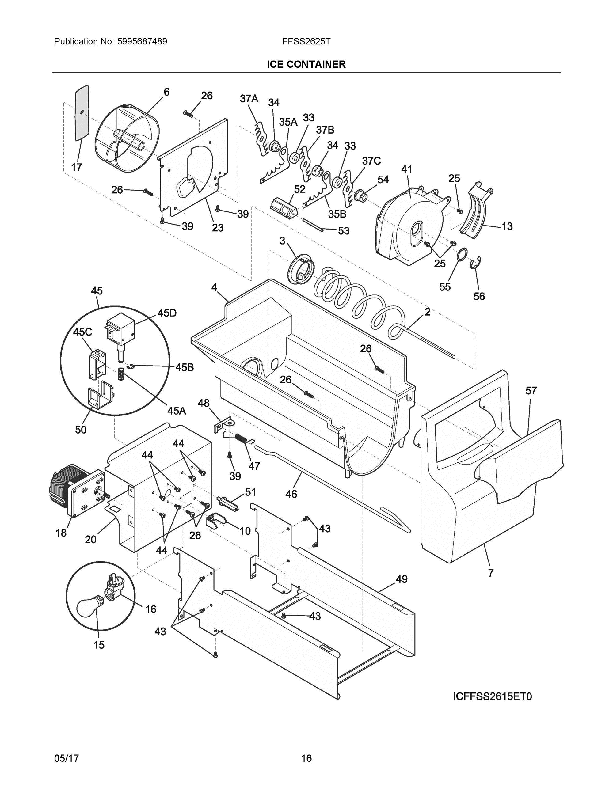 09 - ICE CONTAINER Diagram and Parts List for FFSS2625TP0  Frigidaire Refrigerator