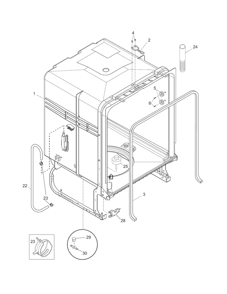 Tub Diagram and Parts List for DGBD2438PF0A  Frigidaire Dishwasher