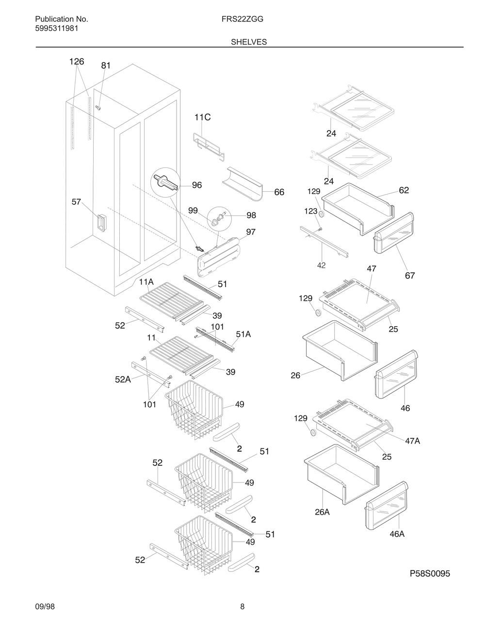 Shelves Diagram and Parts List for FRS22ZGGB3  Frigidaire Refrigerator