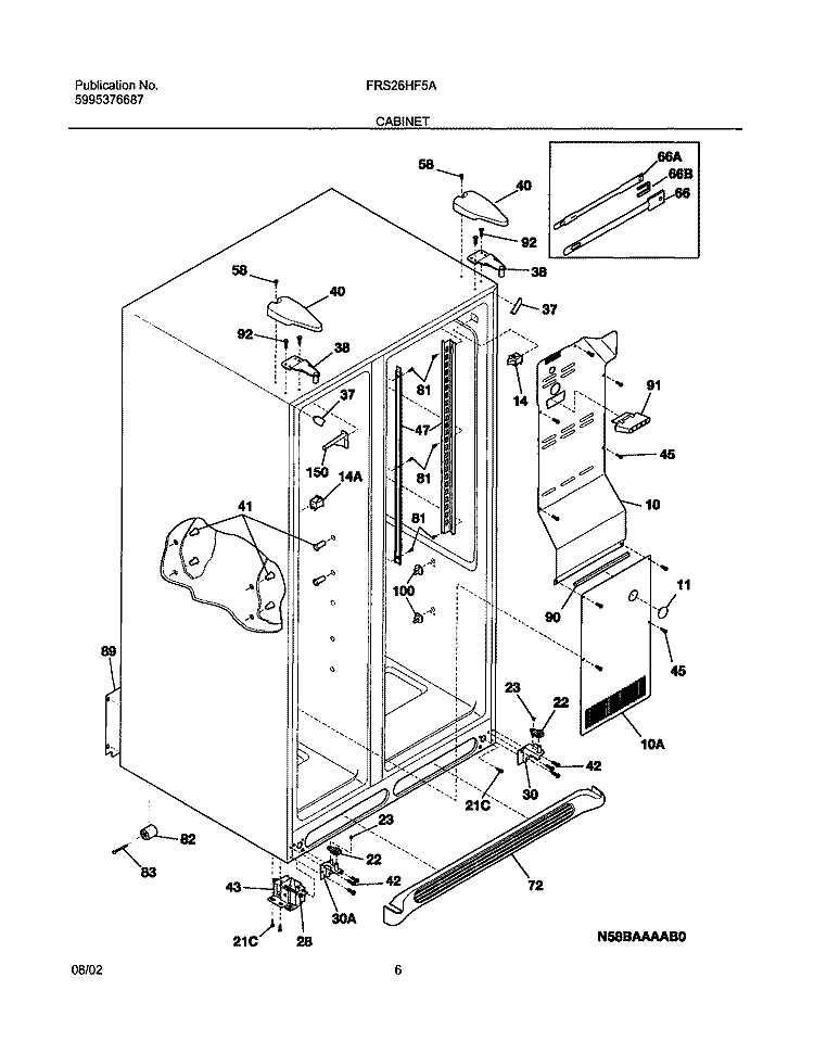CABINET Diagram and Parts List for FRS26HF5AQ4  Frigidaire Refrigerator