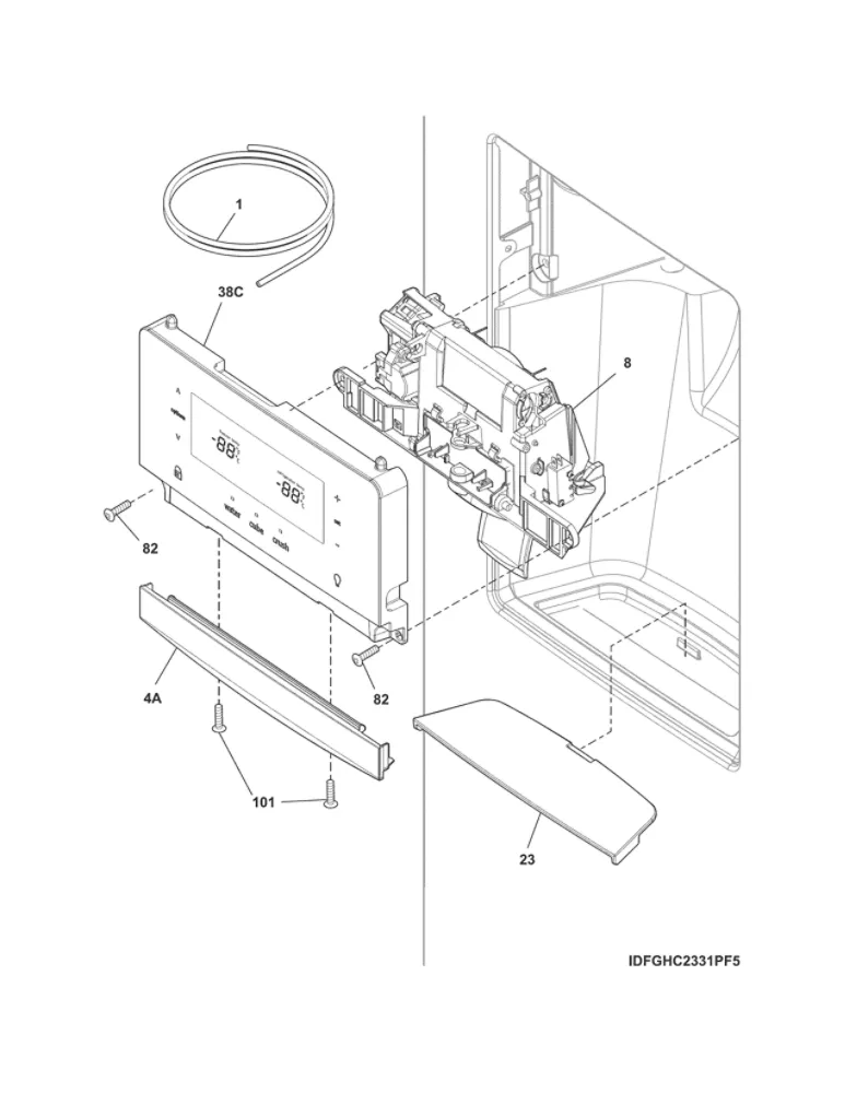 Ice & Water Dispenser Diagram and Parts List for FGHS2631PF4A  Frigidaire Refrigerator