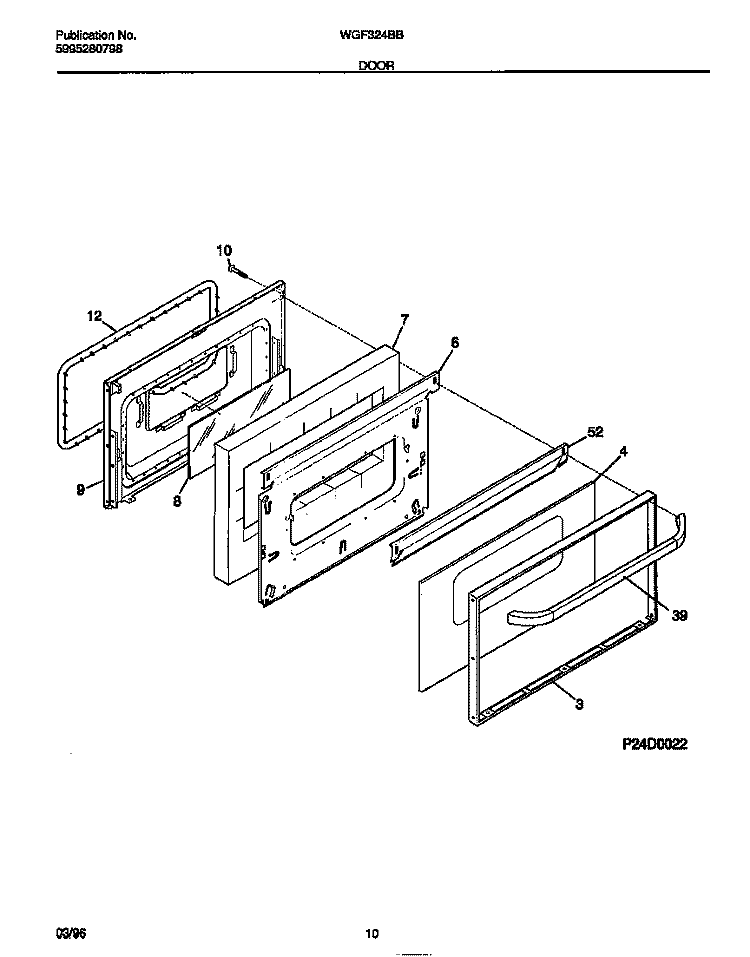 DOOR Diagram and Parts List for WGF324BBDB  Frigidaire Range