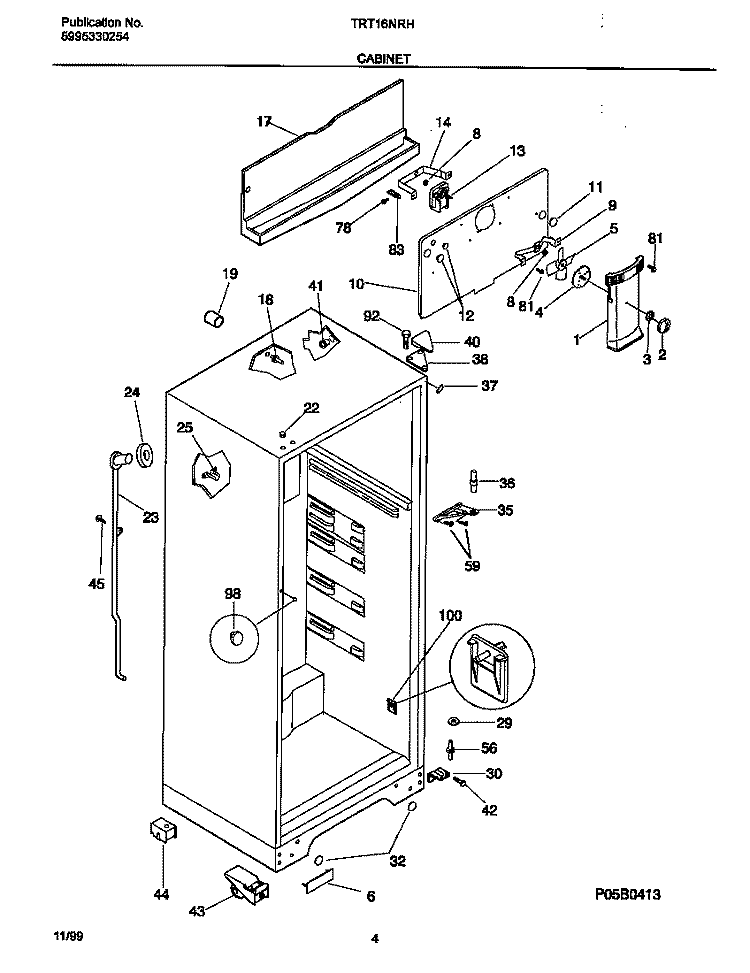 CABINET Diagram and Parts List for TRT16NRHW1  Tappan Refrigerator