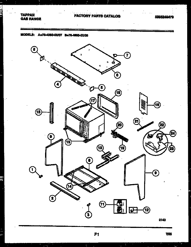 UPPER BODY PARTS Diagram and Parts List for 76-4960-23-08  Tappan Microwave Oven Combo
