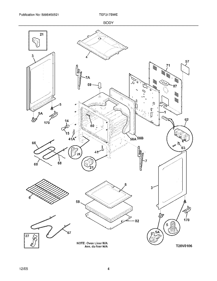BODY Diagram and Parts List for TEF317BWE  Tappan Range