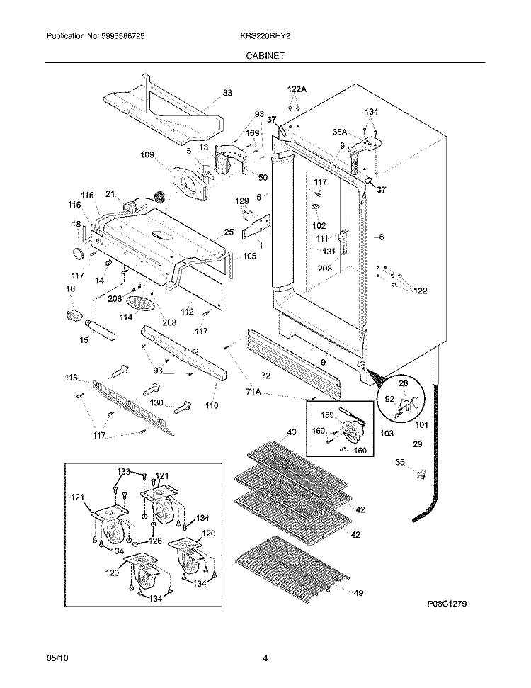 CABINET Diagram and Parts List for KRS220RHY2  Kelvinator Refrigerator