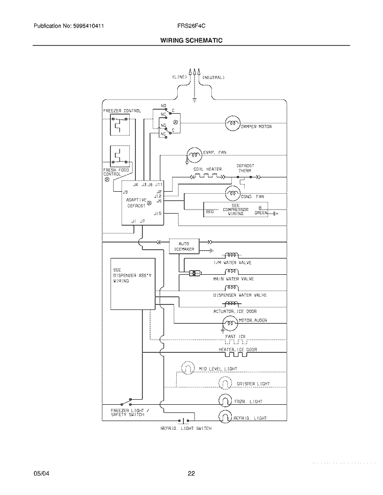 WIRING SCHEMATIC Diagram and Parts List for FRS26F4CQ3  Frigidaire Refrigerator