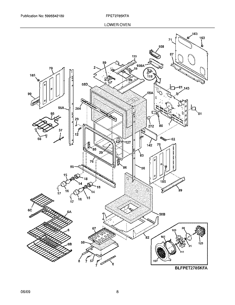 LOWER OVEN Diagram and Parts List for FPET2785KFA  Frigidaire Wall Oven