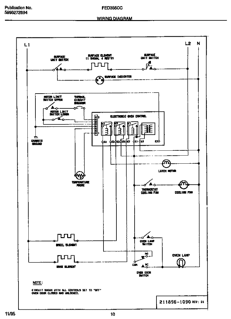 WIRING DIAGRAM Diagram and Parts List for FED355CCSB  Frigidaire Range