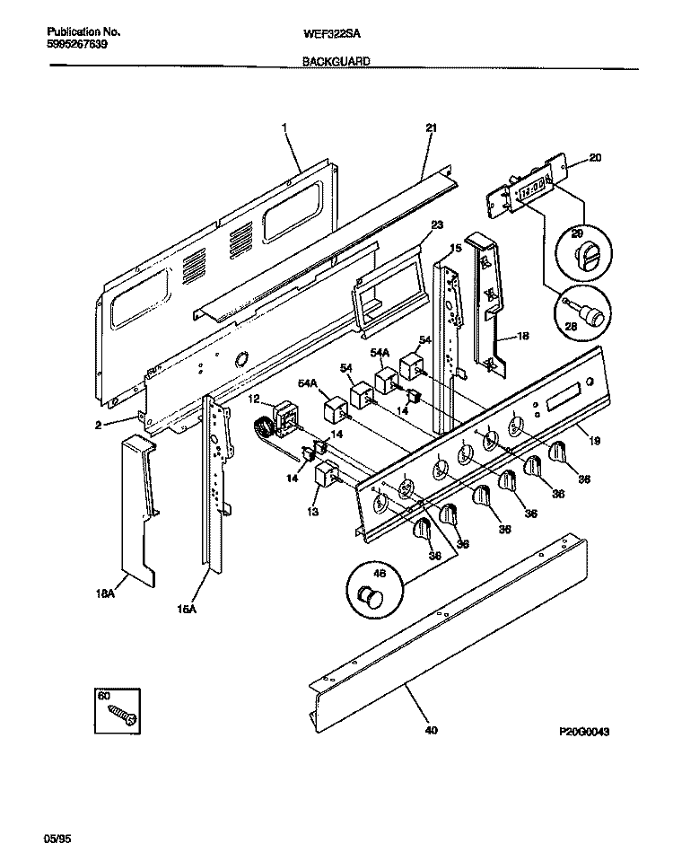 BACKGUARD Diagram and Parts List for WEF322SADB  Frigidaire Range