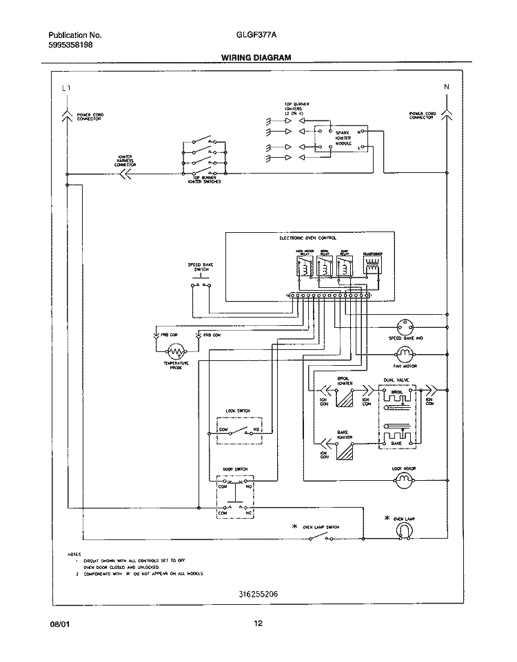 WIRING DIAGRAM Diagram and Parts List for GLGF377AQC  Frigidaire Range