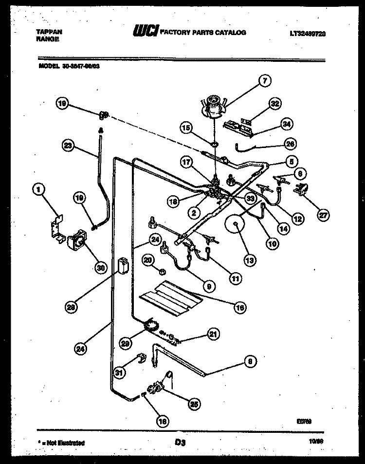 BURNER, MANIFOLD AND GAS CONTROL Diagram and Parts List for 30-3647-66-03  Tappan Range