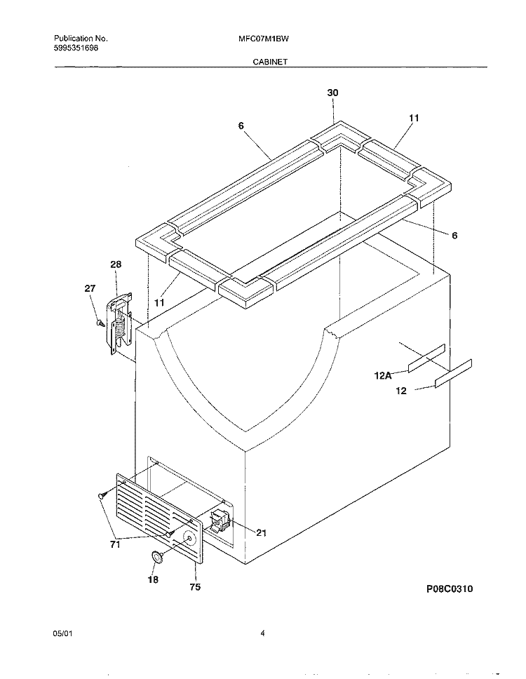 CABINET Diagram and Parts List for MFC07M1BW5  Frigidaire Freezer
