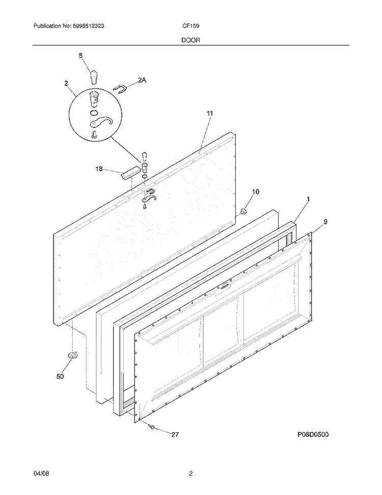 DOOR Diagram and Parts List for CF159  Frigidaire Freezer