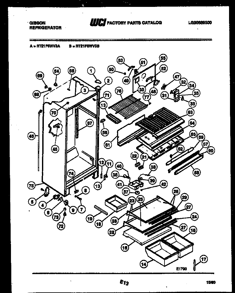 CABINET PARTS Diagram and Parts List for RT21F6WV3B  Gibson Refrigerator