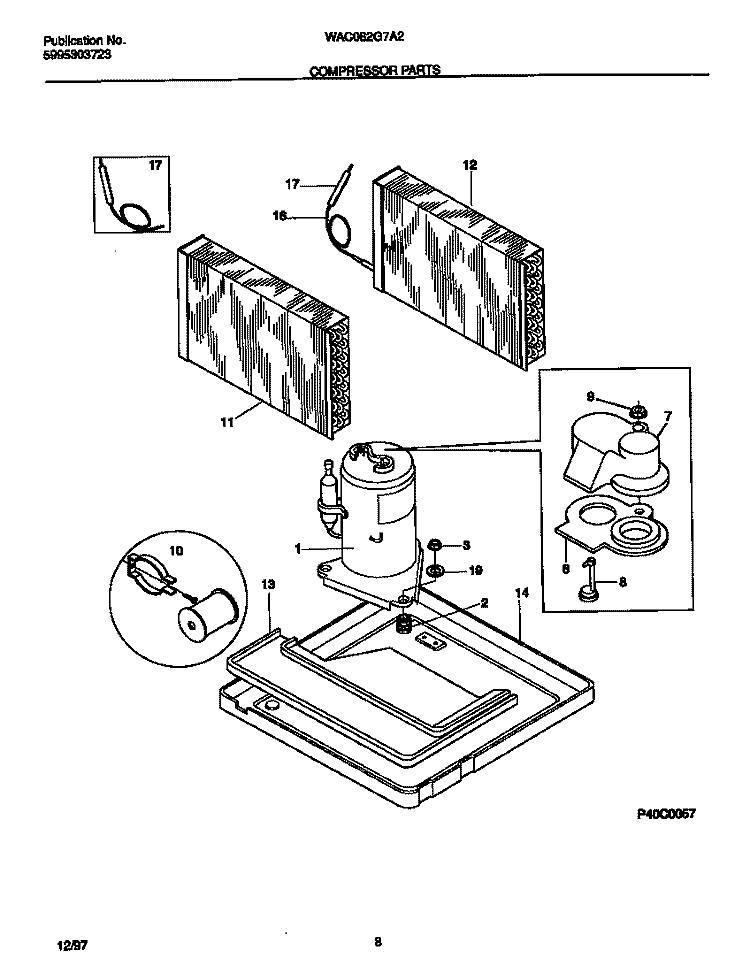 COMPRESSOR PARTS Diagram and Parts List for WAC082G7A2  Frigidaire Air Conditioner