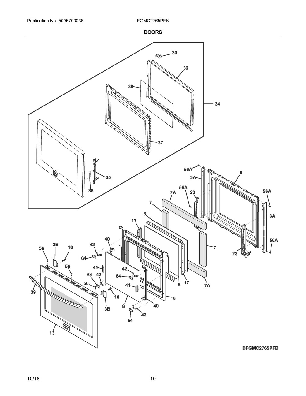 Doors Diagram and Parts List for FGMC2765PFK  Frigidaire Microwave Oven Combo