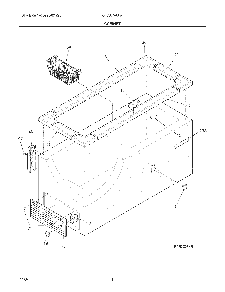 CABINET Diagram and Parts List for CFC07M4AW5  Uni Freezer