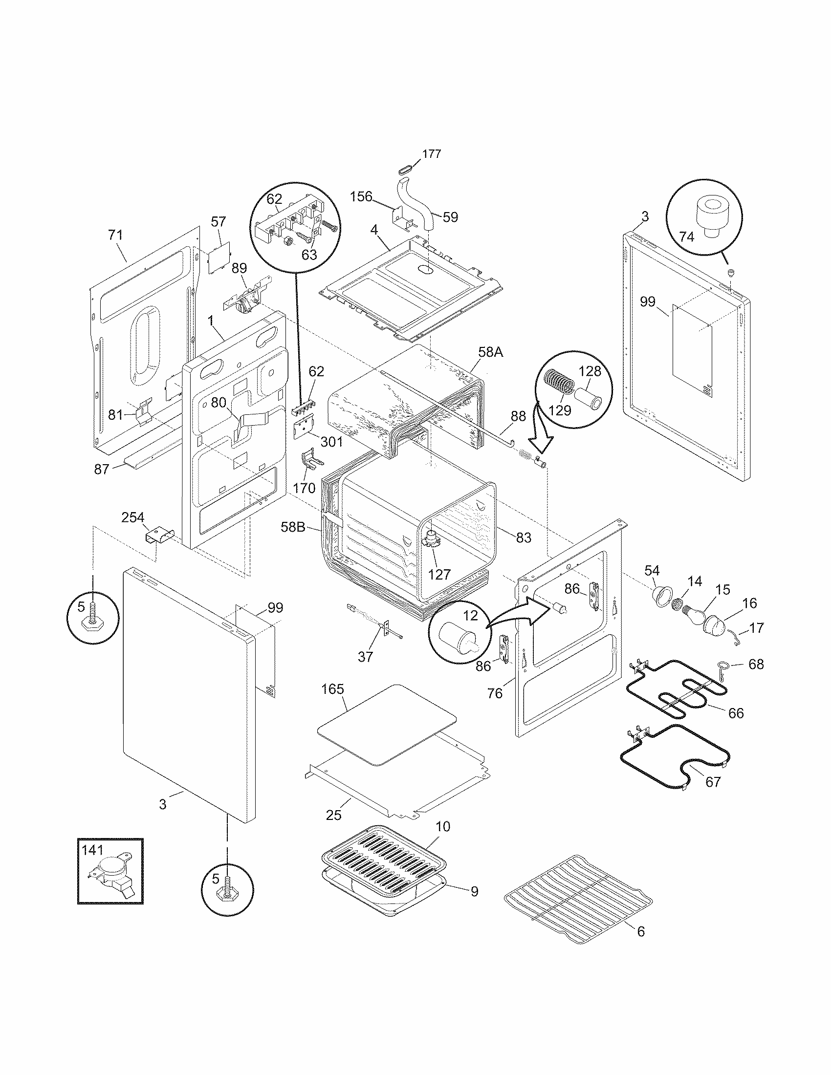 Body Diagram and Parts List for 79090152308  Kenmore Range