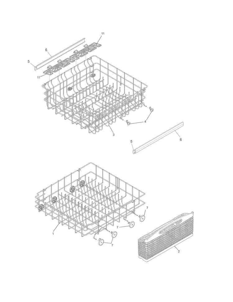 Racks Diagram and Parts List for FFBD2411NW1A  Frigidaire Dishwasher