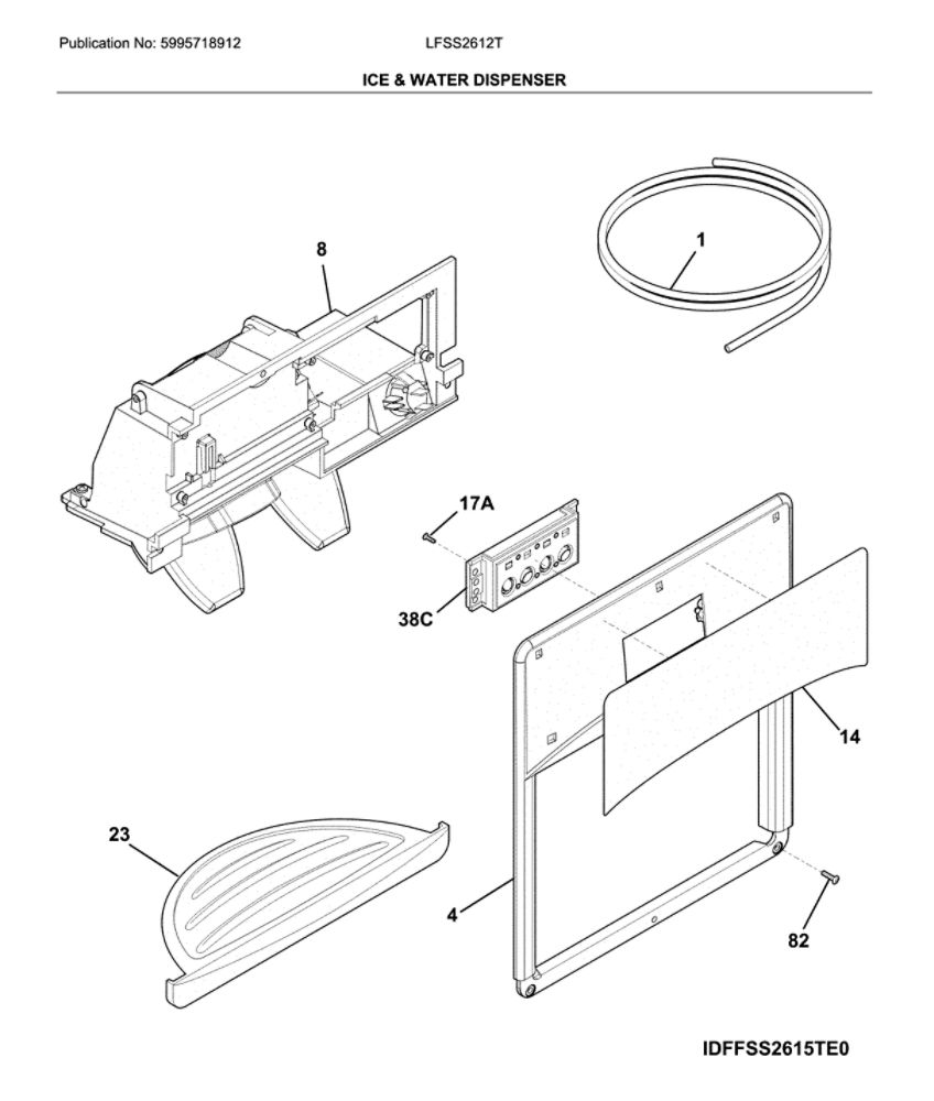 Dispenser Diagram and Parts List for LFSS2612TP3  Frigidaire Refrigerator