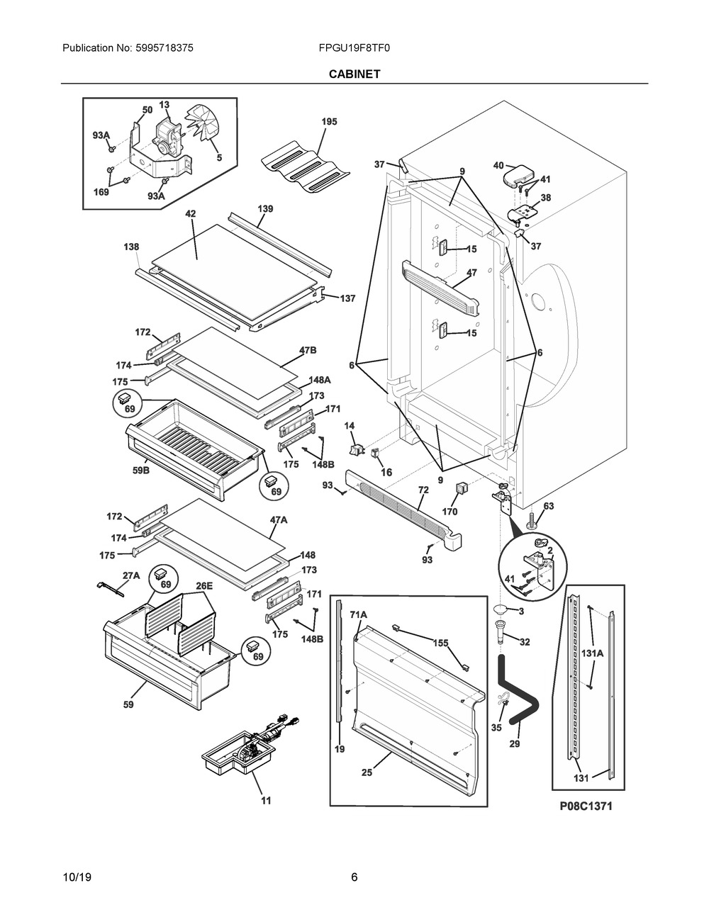 Cabinet Diagram and Parts List for FPGU19F8TF0  Frigidaire Refrigerator