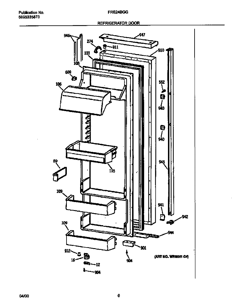 REFRIGERATOR DOOR Diagram and Parts List for FRS24BGGB8  Frigidaire Refrigerator