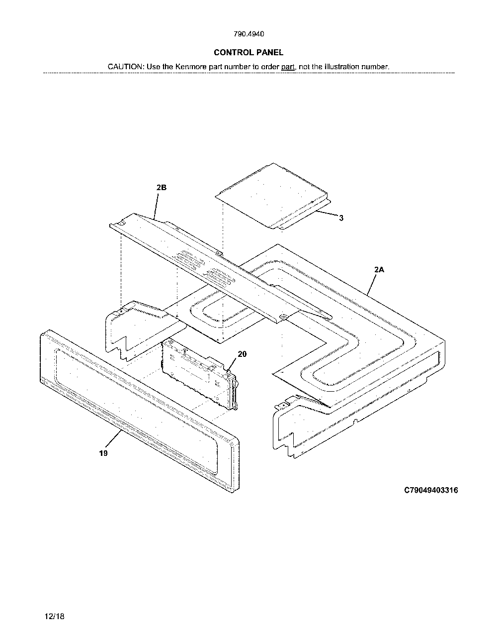 Control panel Diagram and Parts List for 79049403316  Kenmore Wall Oven