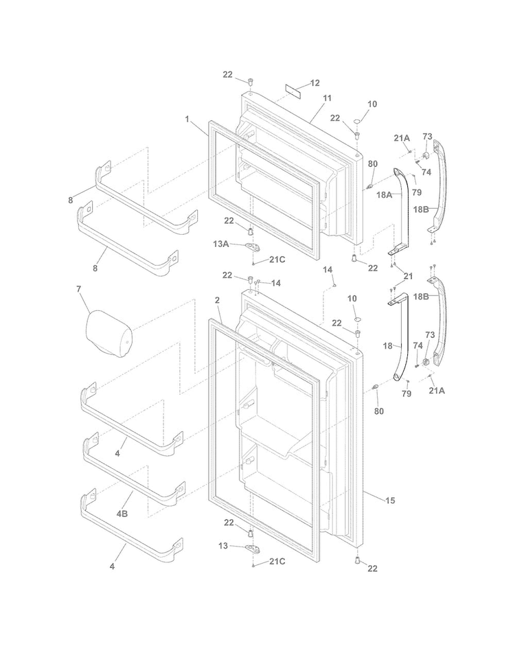 Doors Diagram and Parts List for FFTR18D2PS1  Frigidaire Refrigerator