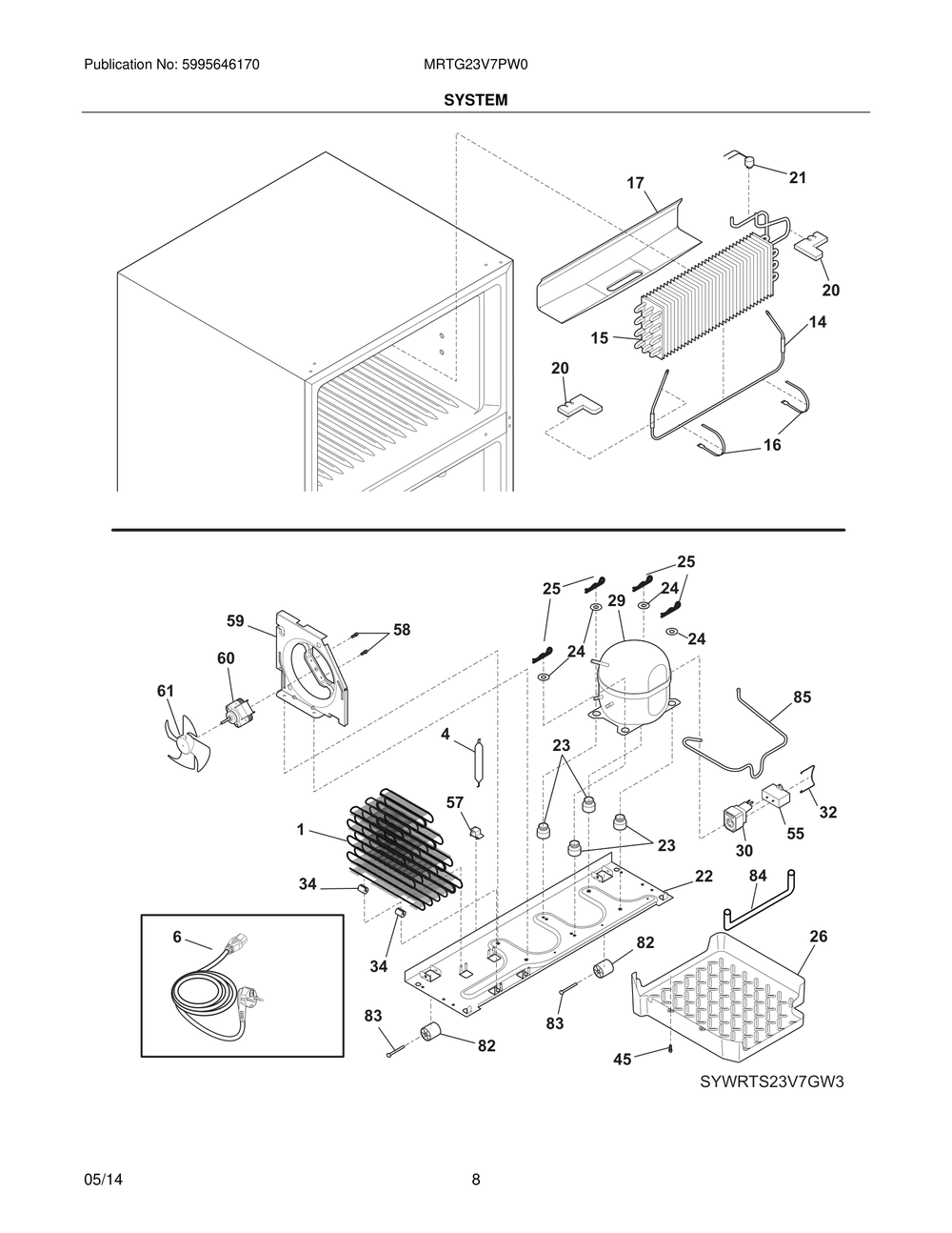 System Diagram and Parts List for MRTG23V7PW0  Westinghouse Refrigerator