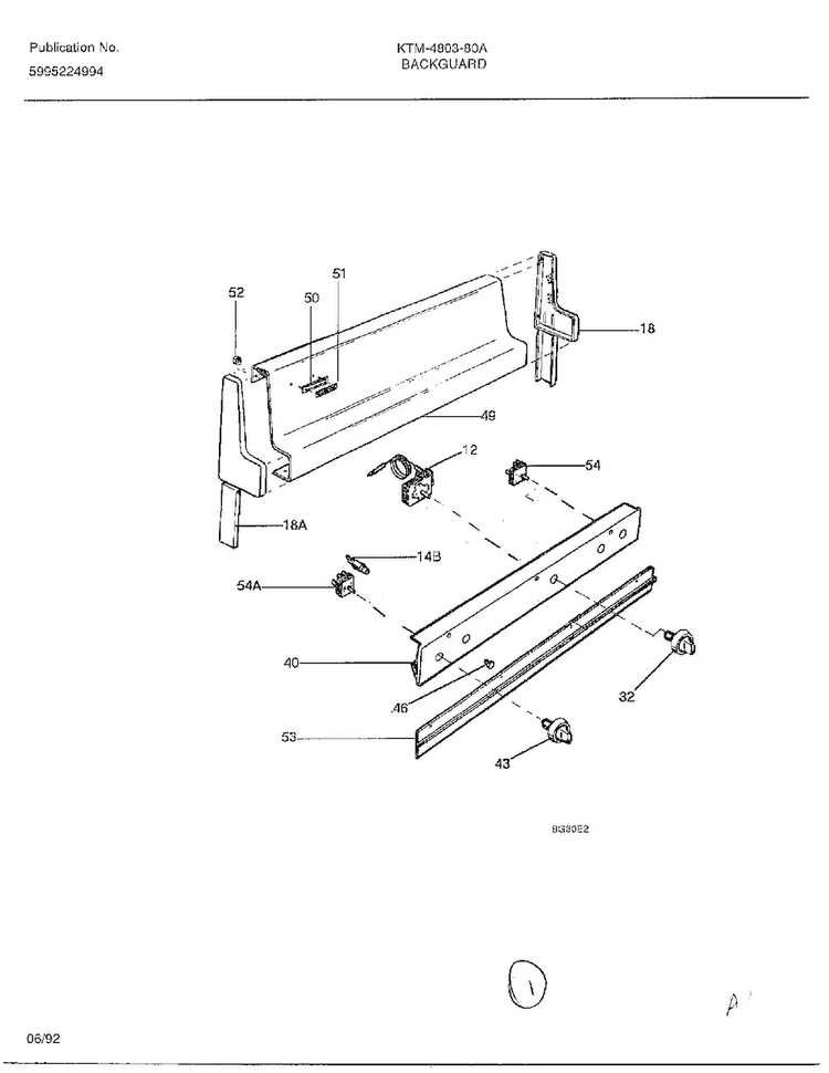 Backguard Diagram and Parts List for 4803A  Frigidaire Range