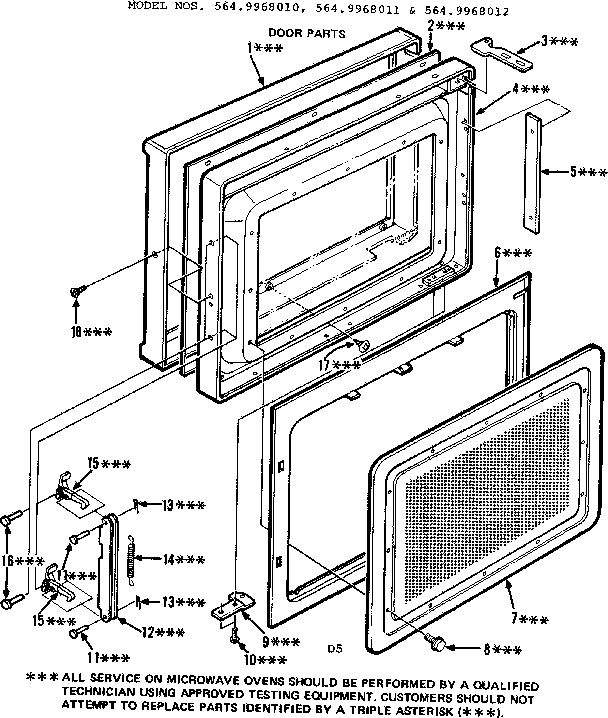 Door Parts Diagram and Parts List for 5649968010  Kenmore Microwave