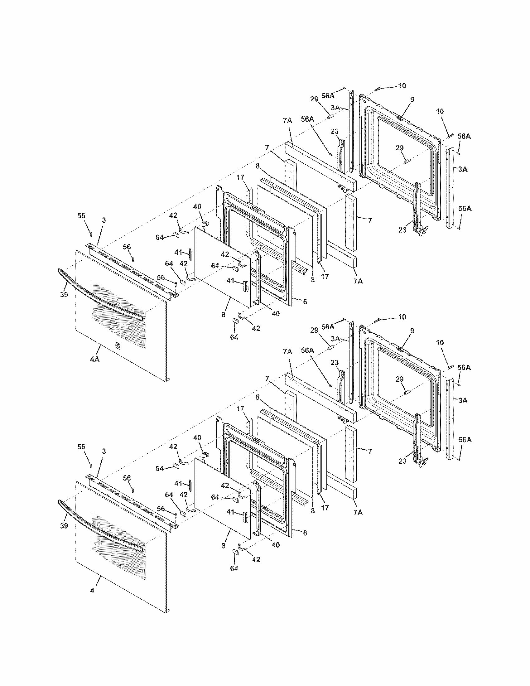 Doors Diagram and Parts List for 79049412311  Kenmore Wall Oven