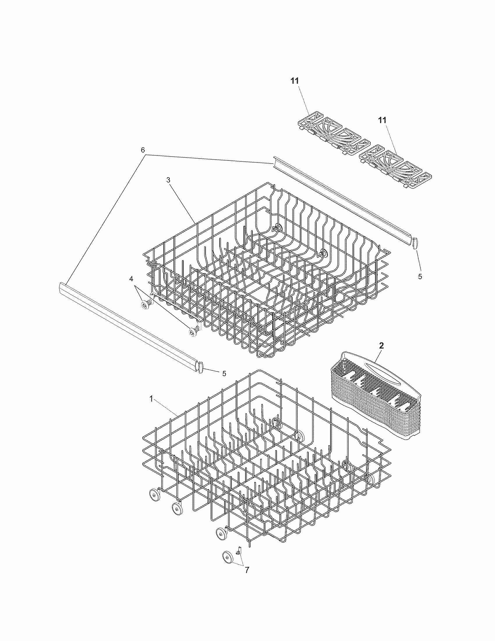 Racks Diagram and Parts List for 58714028200A  Kenmore Dishwasher