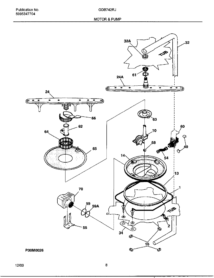 MOTOR & PUMP Diagram and Parts List for GDB742RJB0  Gibson Dishwasher