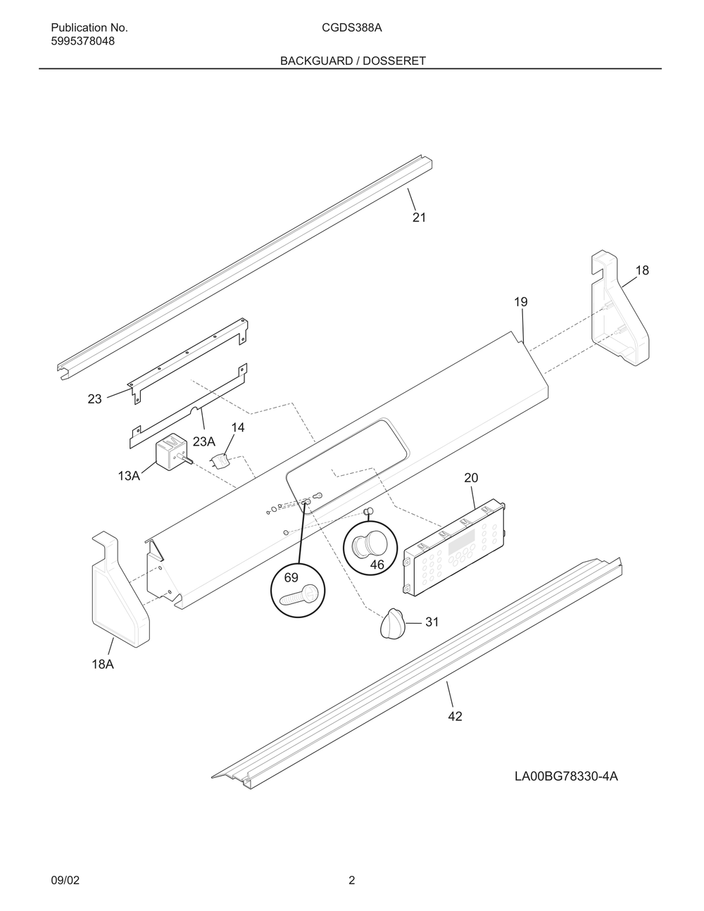 Backguard / Dosseret Diagram and Parts List for CGDS388AB4  Frigidaire Range