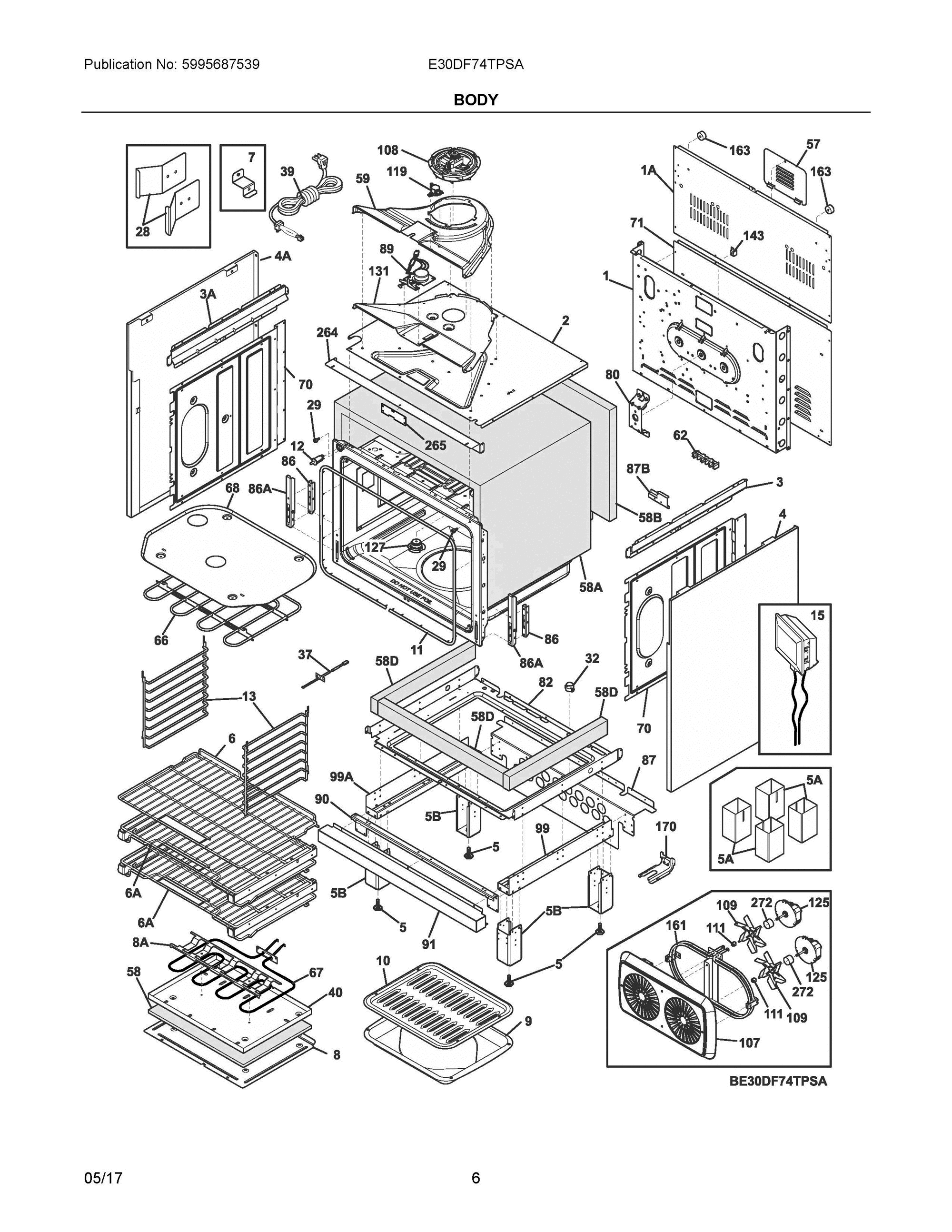 04 - BODY Diagram and Parts List for E30DF74TPSA  Frigidaire Range