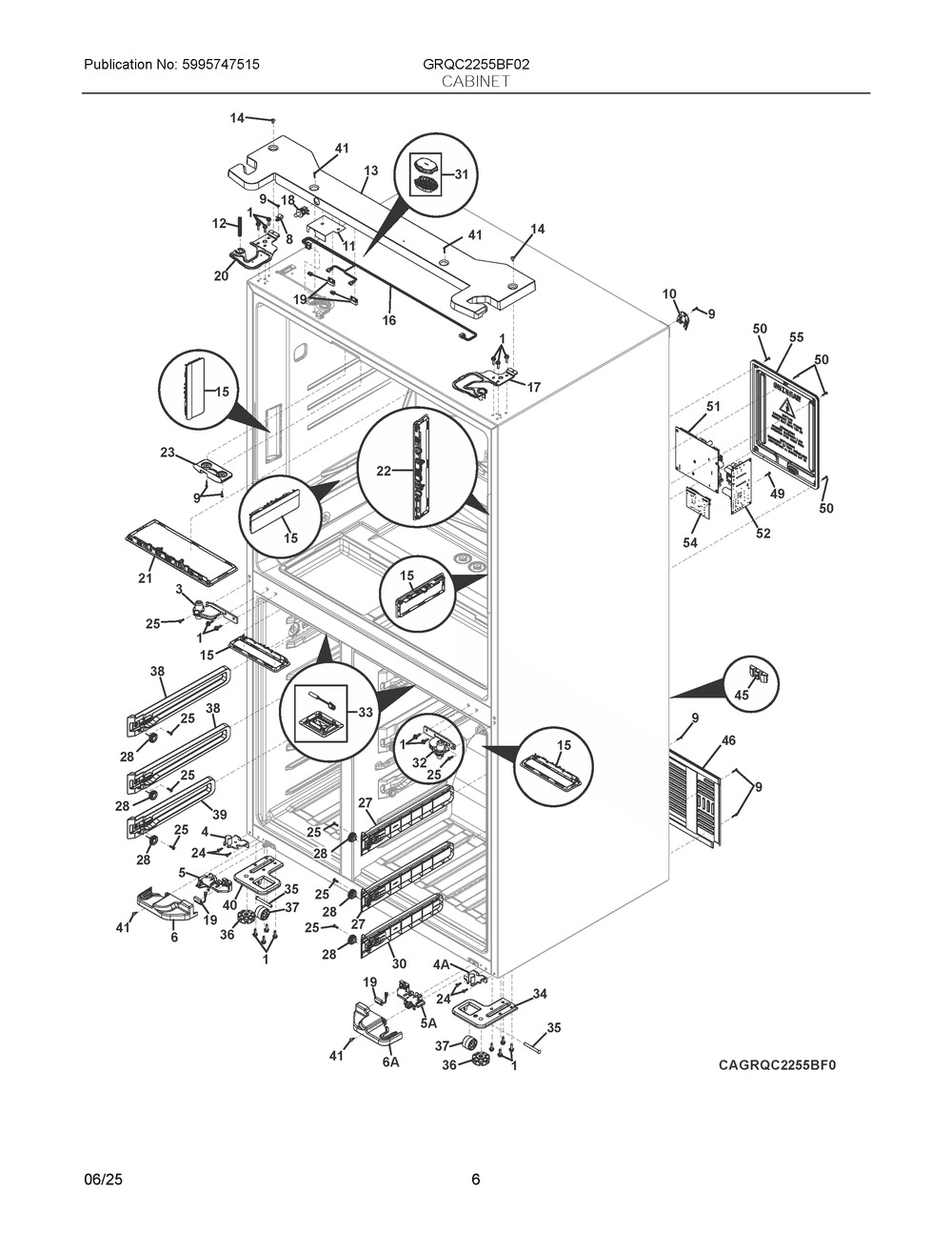 Cabinet Diagram and Parts List for GRQC2255BF02  Frigidaire Refrigerator