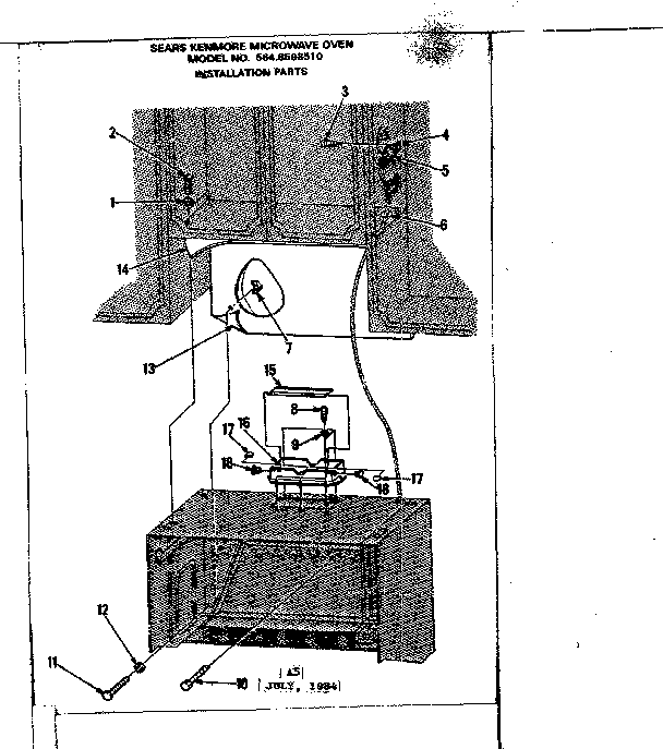 Installation Parts Diagram and Parts List for 5648598510  Kenmore Microwave