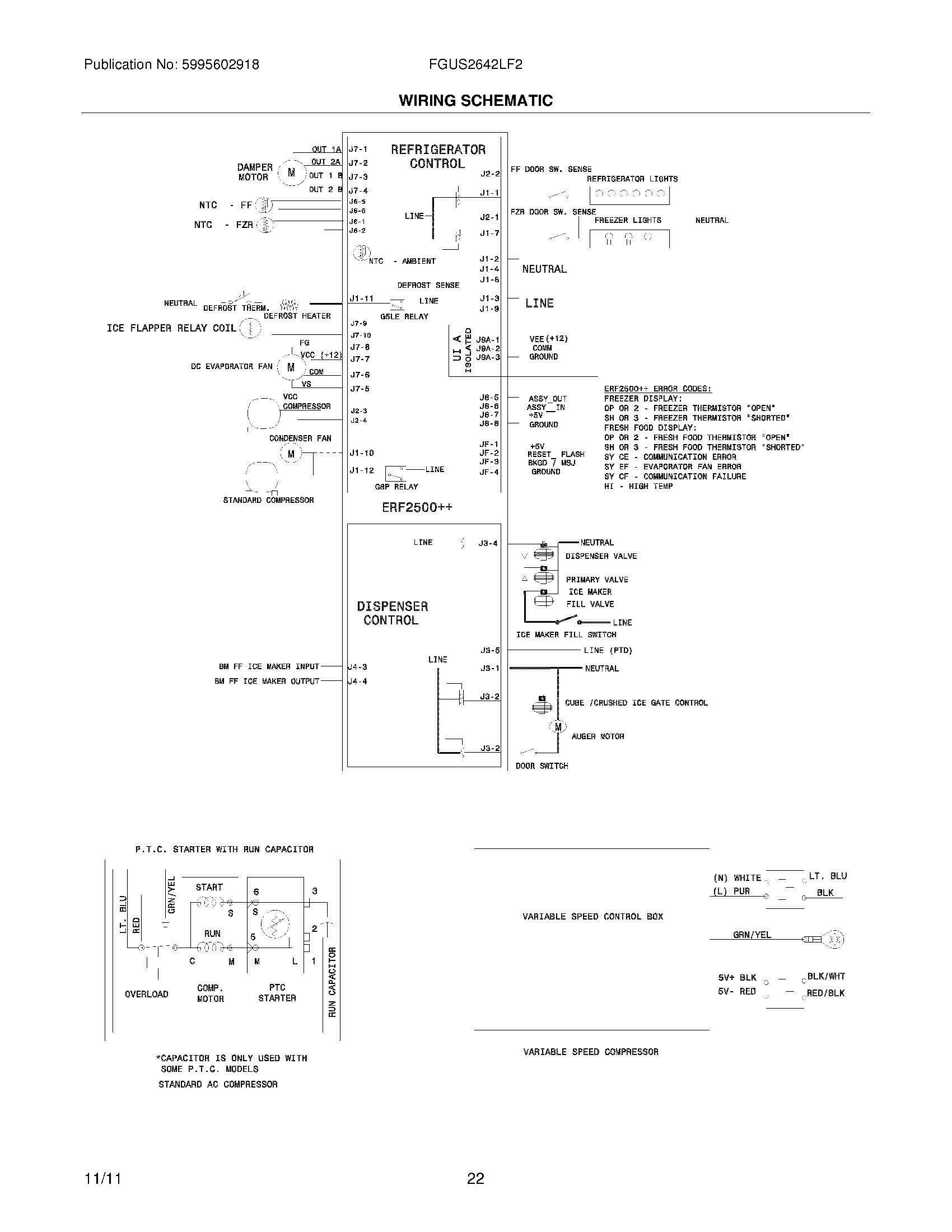 22 - WIRING SCHEMATIC Diagram and Parts List for FGUS2642LF2  Frigidaire Refrigerator