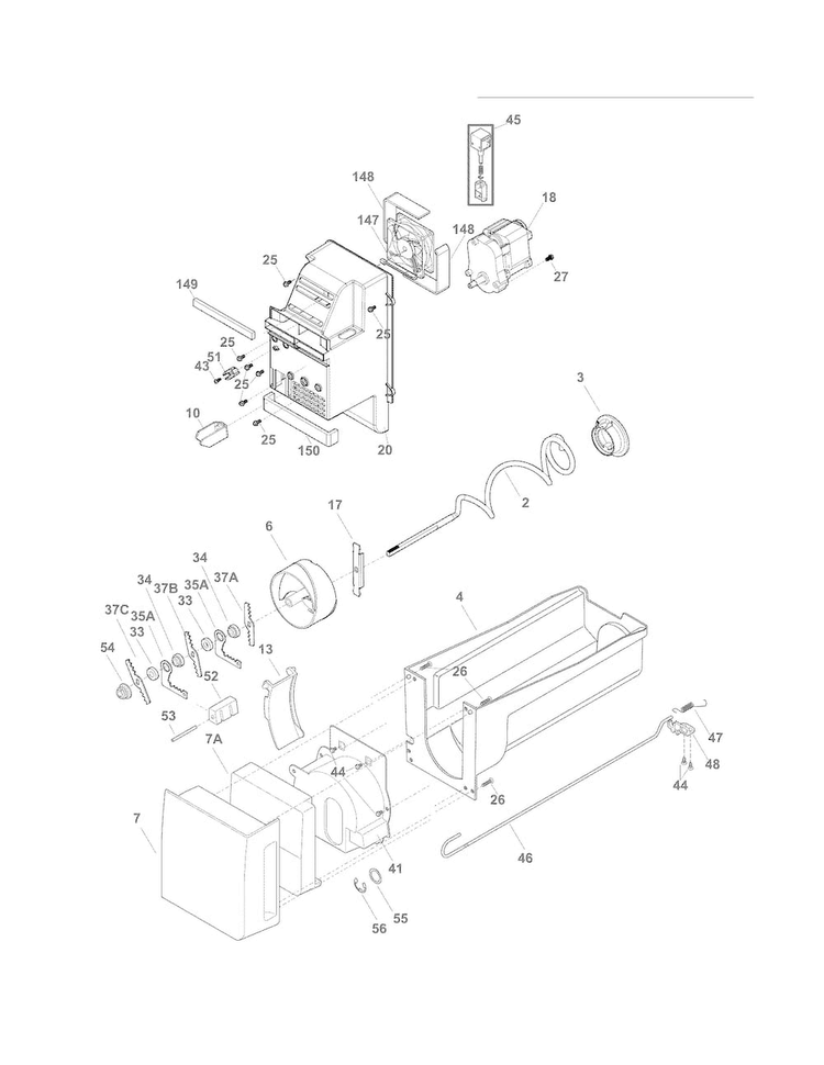 Ice Container Diagram and Parts List for EI23BC56IWA  Electrolux Refrigerator