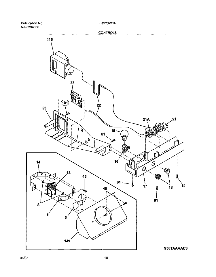 CONTROLS Diagram and Parts List for FRS23W3AW9  Frigidaire Refrigerator