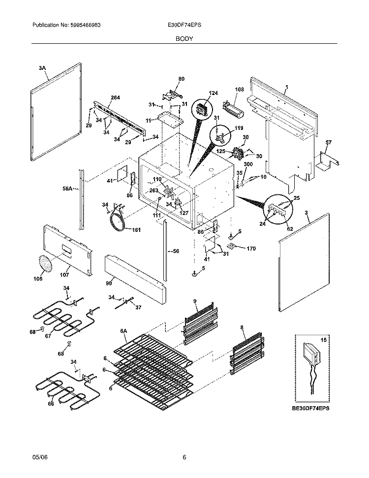 BODY Diagram and Parts List for E30DF74EPS  Electrolux Range