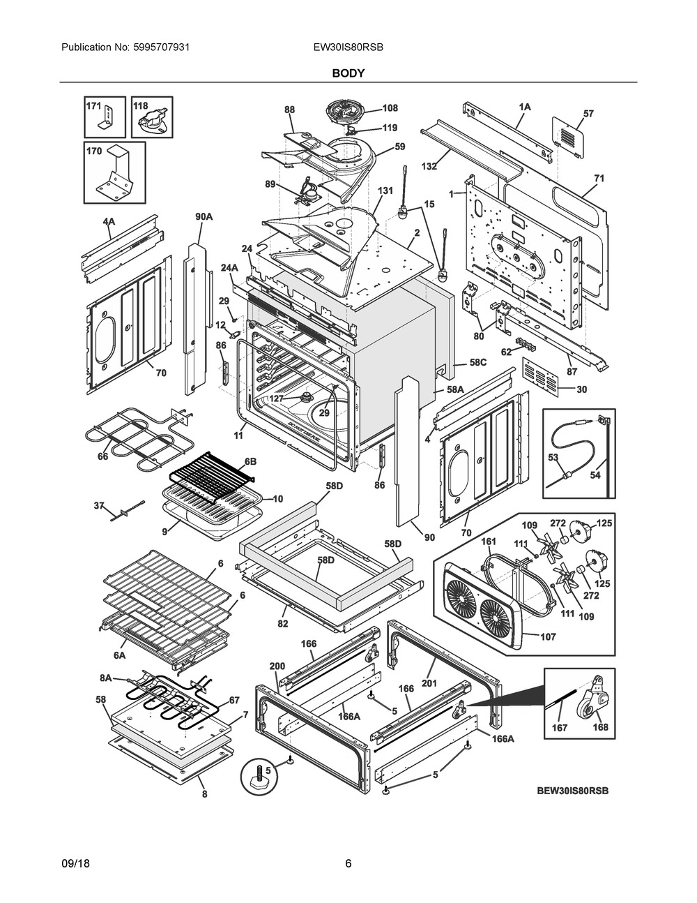 Body Diagram and Parts List for EW30IS80RSB  Frigidaire Range