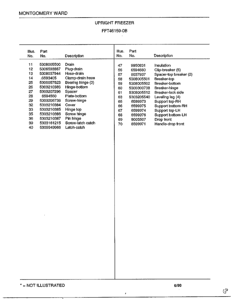 Upright Freezer Page 4 Diagram and Parts List for 46159B  Frigidaire Freezer