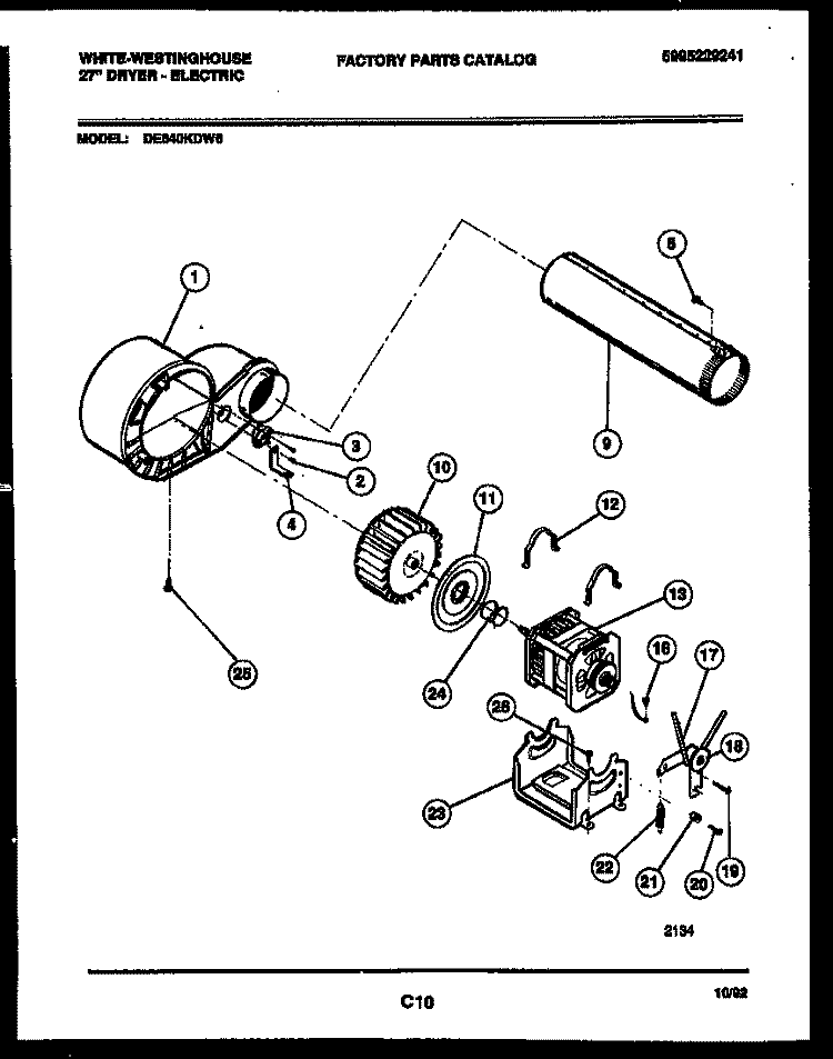 BLOWER AND DRIVE PARTS Diagram and Parts List for DE640KDD6  Frigidaire Dryer